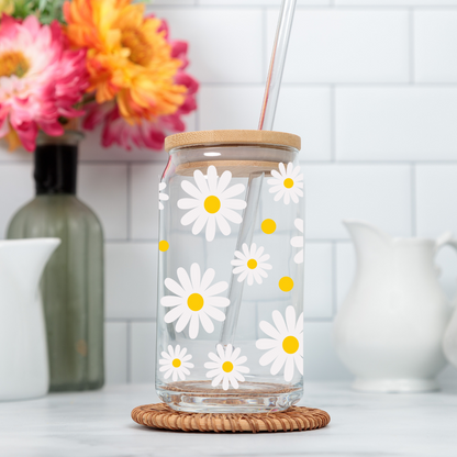 Daisy Flower Iced Coffee Glass, Floral Mug, Daisy Lover Gift