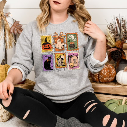 Sweatshirt halloween style timbres postaux, Crewneck d'halloween style vintage