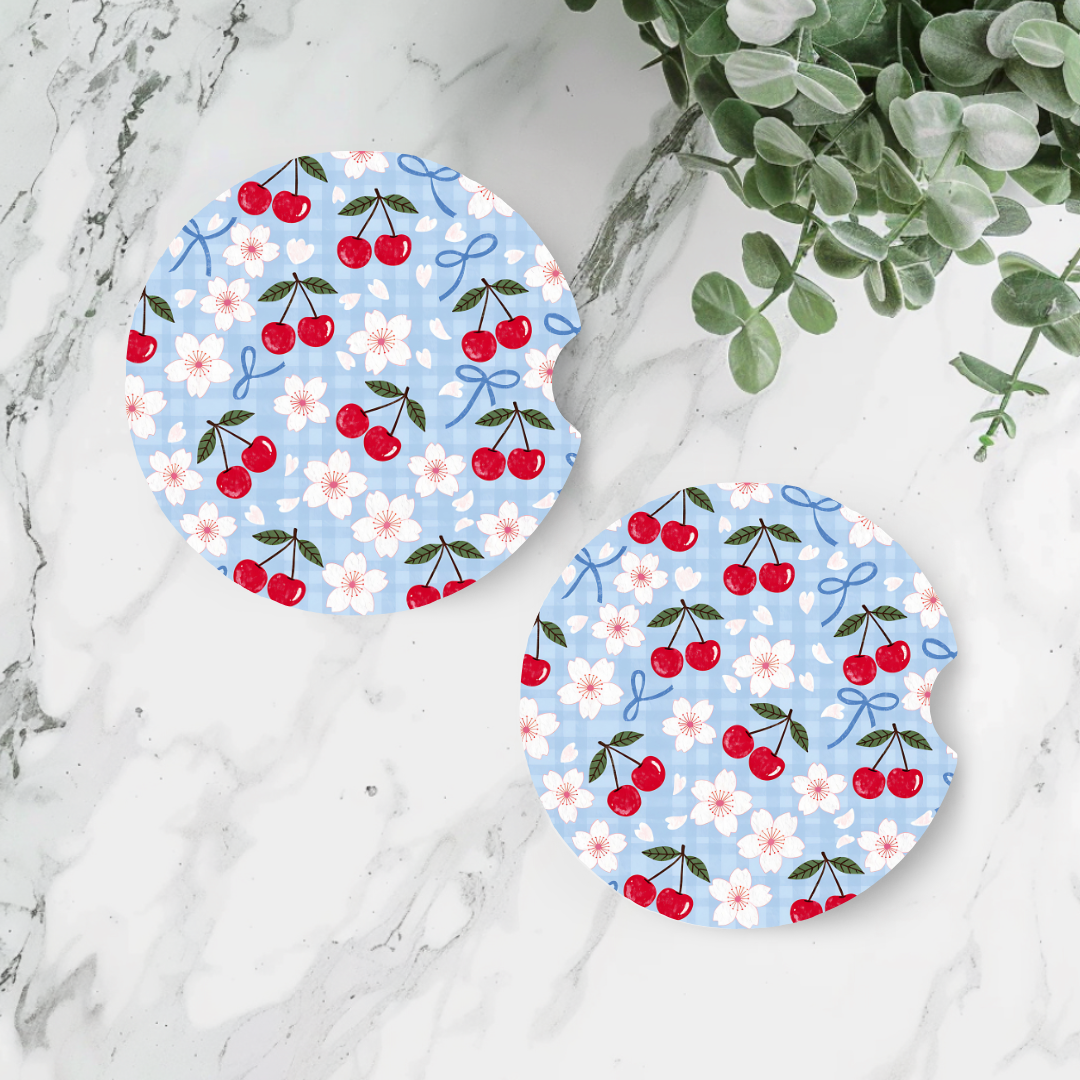 Cherry Car Coasters - Set of 2