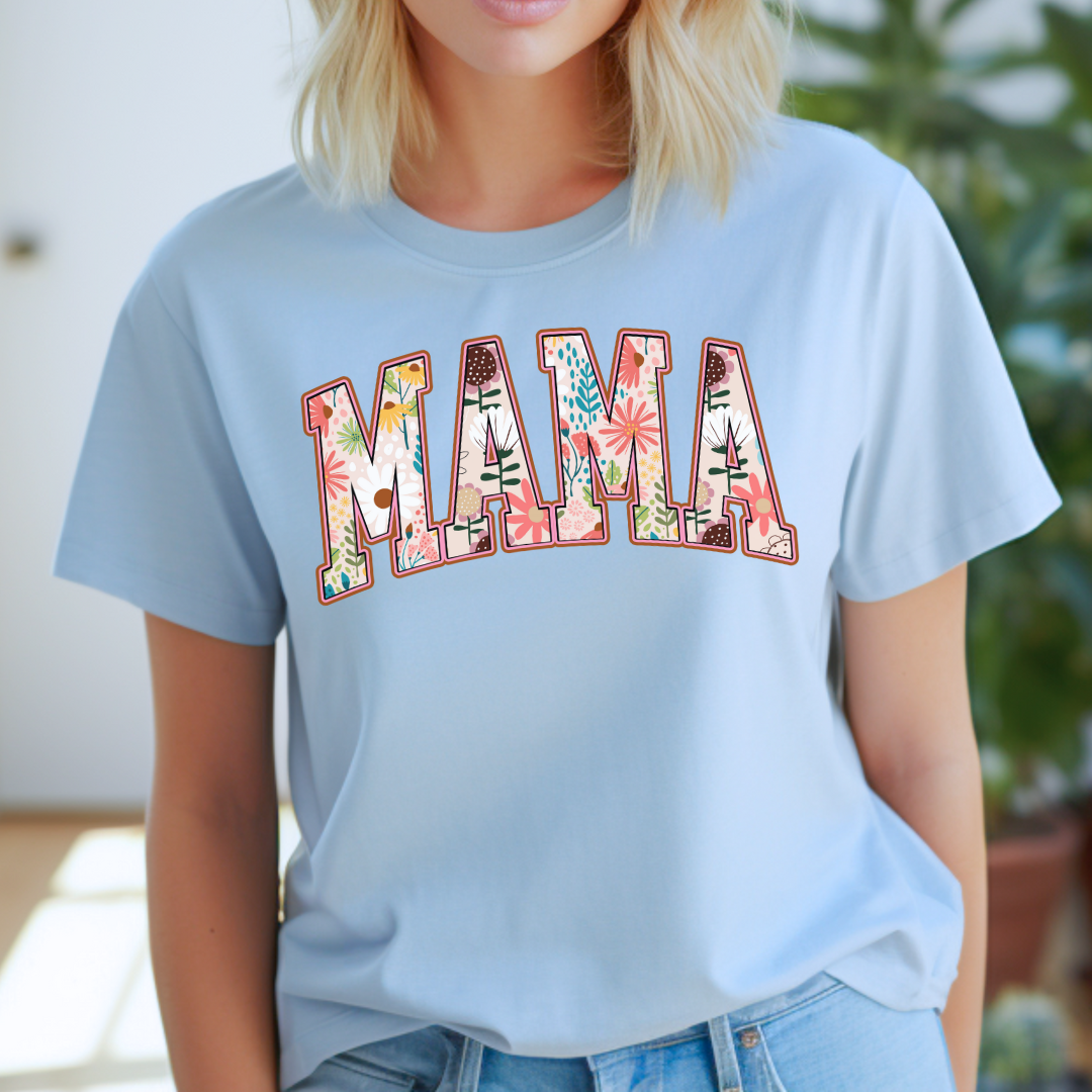 Boho Mama Shirt, College Retro Floral Tee, Mother's Day Gift, New Mom Gift Flowers T-Shirt, Vintage T-Shirt