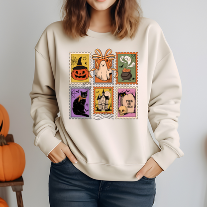 Sweatshirt halloween style timbres postaux, Crewneck d'halloween style vintage