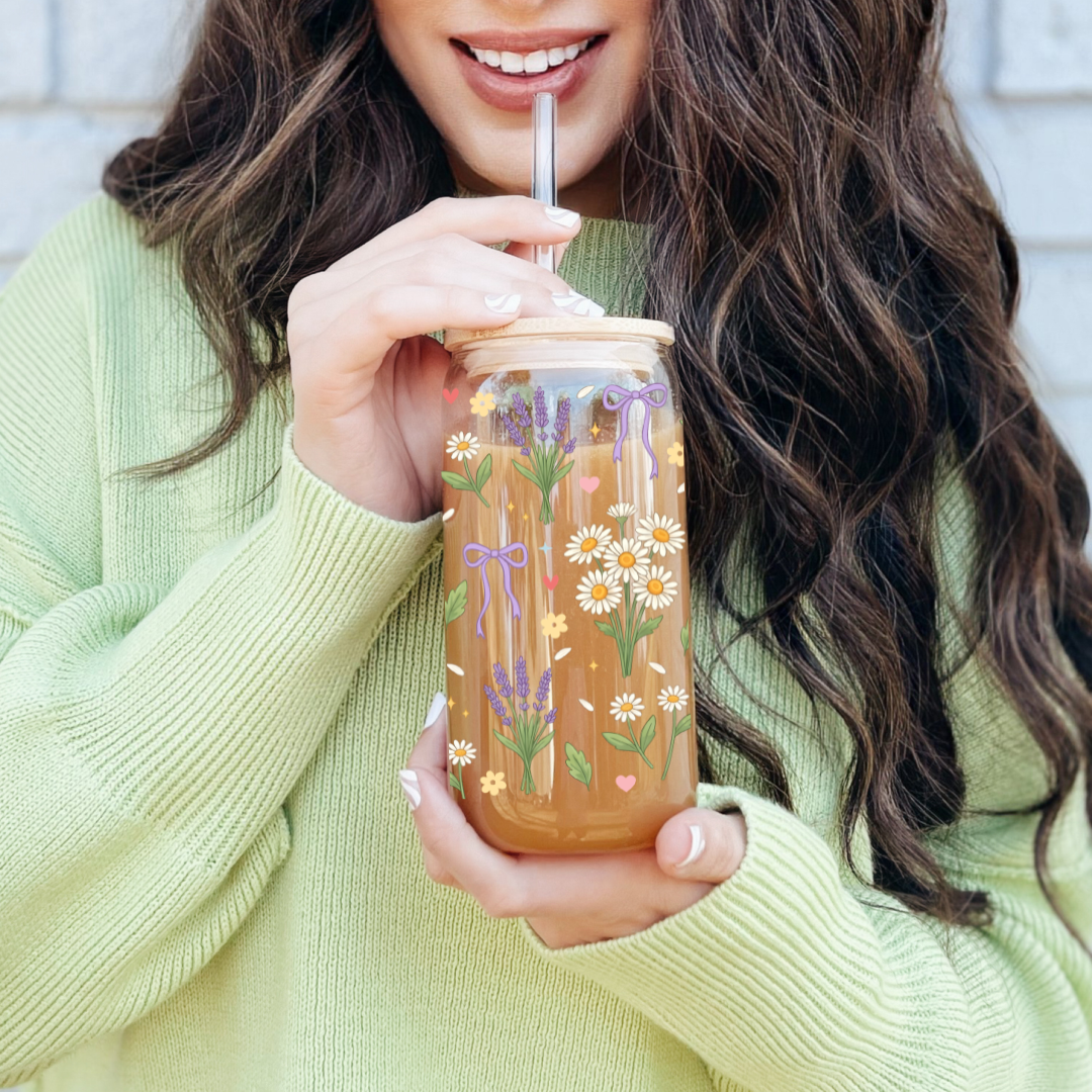 "Lavender & Daisies" Iced Coffee Glass 16 oz