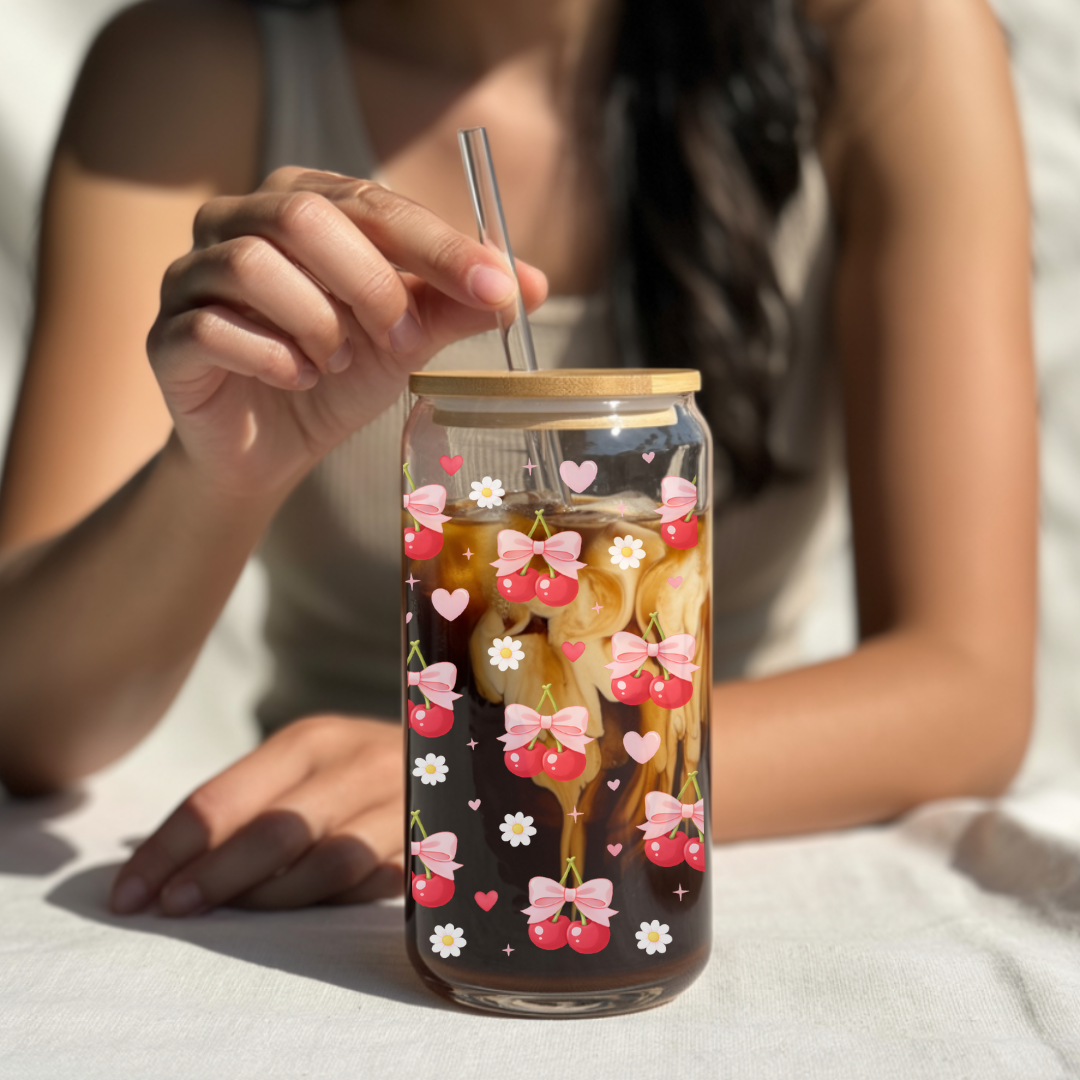 Verre à café glacé "Cerises Coquettes" 16 oz