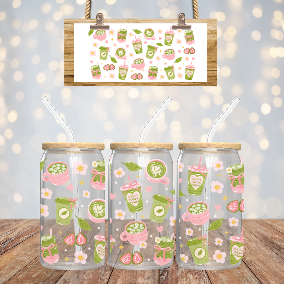 Verre à café glacé 16 oz matcha lover, verre boho Chic, Cadeau Unique