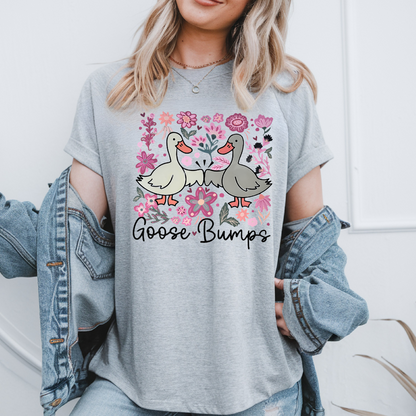 "Goose Bumps" T-shirt, Funny and cute sweater with geese and flowers