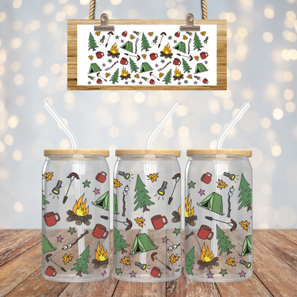 Verre à café glacé 16 oz au design de camping