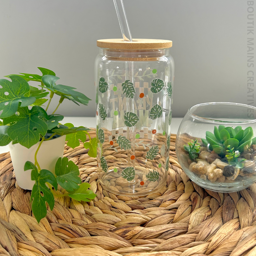 Iced coffee glass for Plant Mom Retro style