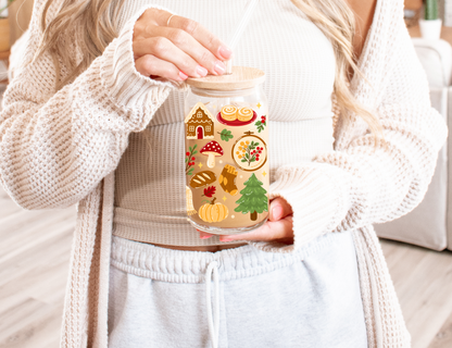 Verre à café glacé 16 oz au design forêt d'automne, Cadeau pour amoureux de l'automne