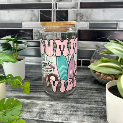 Verre à café glacé summer vibes, Tasse libbey d'été, cadeau pour amoureux de la saison estivale