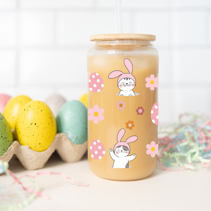 Verre à Café style Libbey can 16 oz de Pâques, design de gnomes, chats et lapin infirmière de pâques