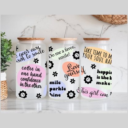Motivational quote iced coffee mug, mental health mug, self love cup