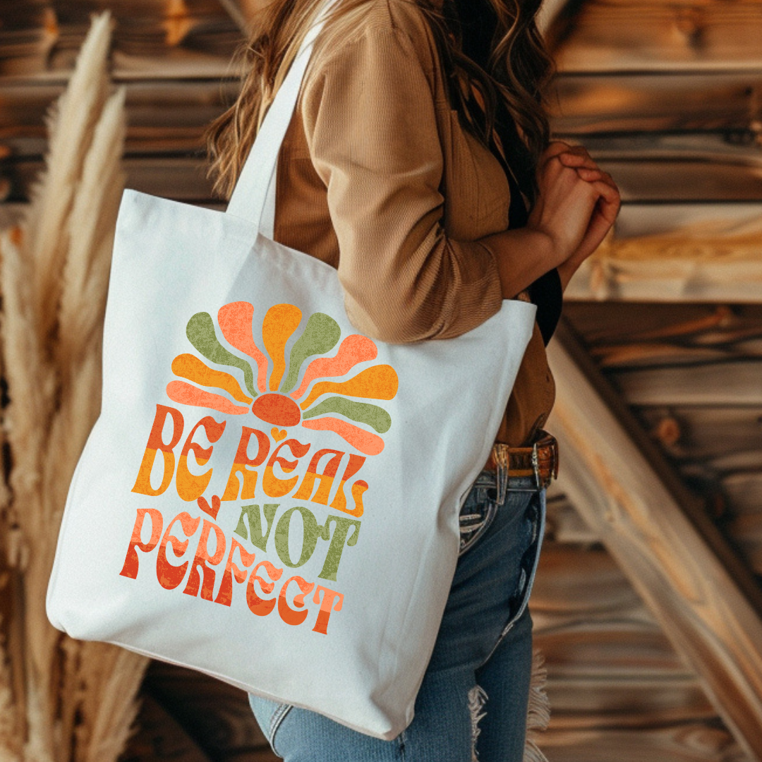 Sac fourre-tout citation positive |  bag Be Real | Style rétro