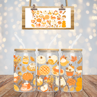 Verre à café glacé 16 oz Design Automne Citrouilles, douceurs & épices, cadeau pour amoureux d'automne