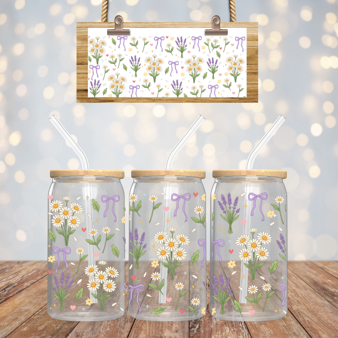 "Lavender & Daisies" Iced Coffee Glass 16 oz
