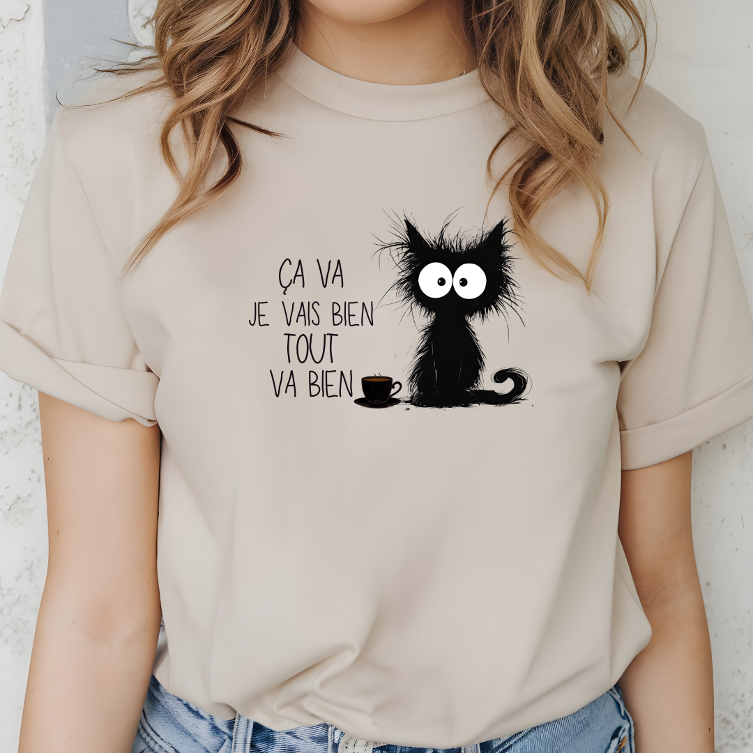 chandail drôle de chat noir à citation sarcastique, T-shirt humoristique à citation humouristique en français