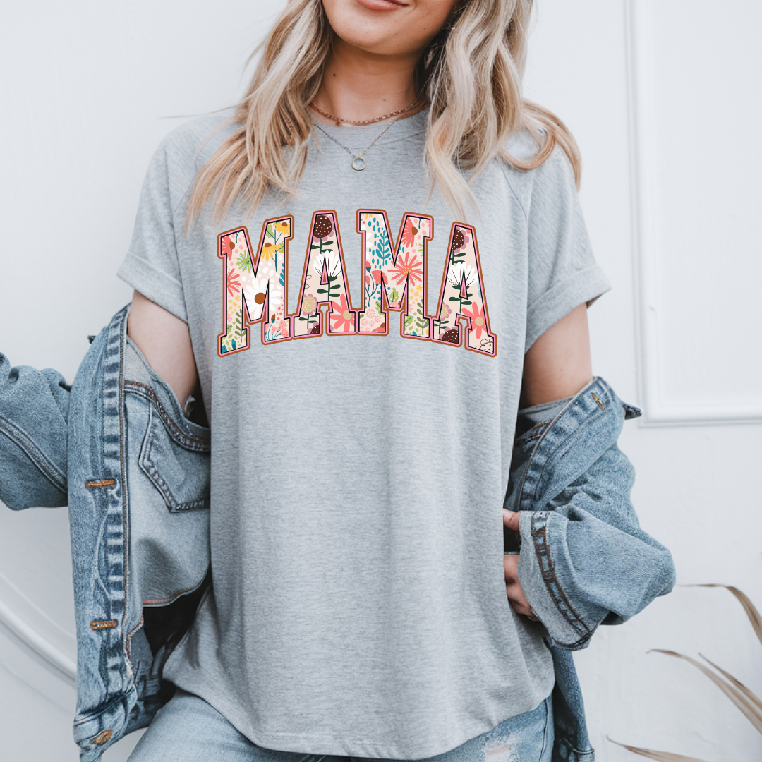 Boho Mama Shirt, College Retro Floral Tee, Mother's Day Gift, New Mom Gift Flowers T-Shirt, Vintage T-Shirt