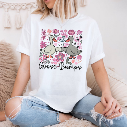 "Goose Bumps" T-shirt, Funny and cute sweater with geese and flowers