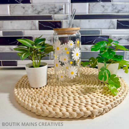 Daisy Flower Iced Coffee Glass, Floral Mug, Daisy Lover Gift