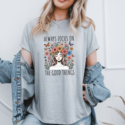 Floral boho style good vibes t-shirt