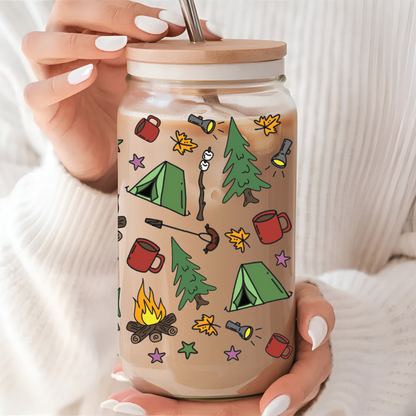 Verre à café glacé 16 oz au design de camping