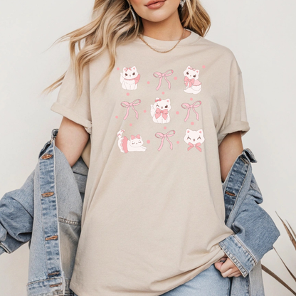 Pink Cats & Bows Graphic T-Shirt – Coquette Aesthetic