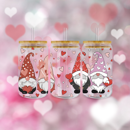 Verre à café glacé gnomes de St-Valentin, Valentine gnomes glass cup