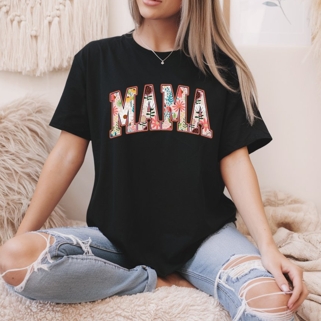 Boho Mama Shirt, College Retro Floral Tee, Mother's Day Gift, New Mom Gift Flowers T-Shirt, Vintage T-Shirt