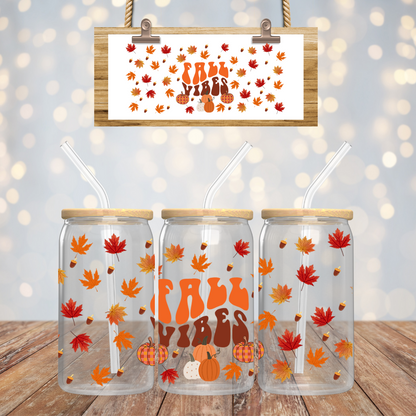 Fall Vibes Autumn Leaves Iced Coffee Glass Cup