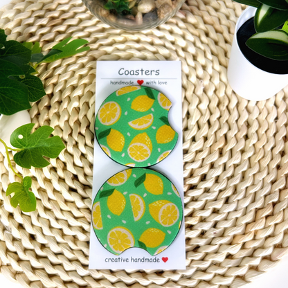 Sous-verres motif citron frais pour auto, accessoire pour voiture