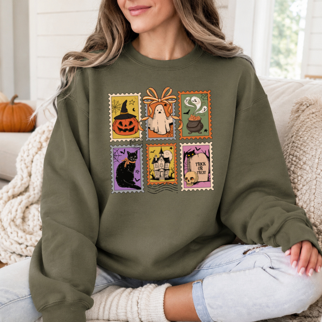 Chandail Timbres d'Halloween | Sweatshirt Vintage Spooky
