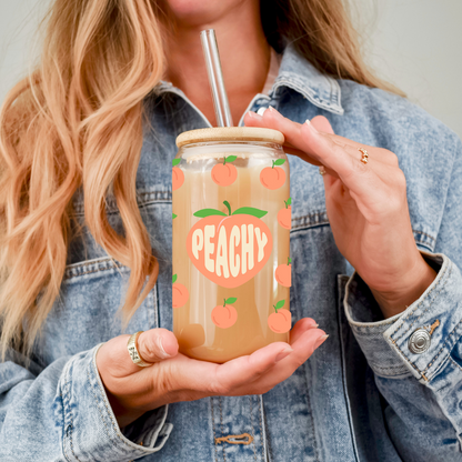 Verre à café glacé avec fruits, Cadeau pour amoureux des pêches