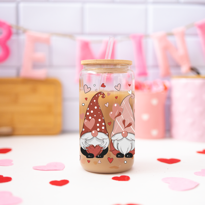 Verre à café glacé gnomes de St-Valentin, Valentine gnomes glass cup
