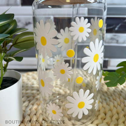 Daisy Flower Iced Coffee Glass, Floral Mug, Daisy Lover Gift