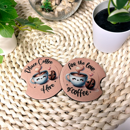 Sous-verres pour auto mignonne tasse café style Kawaii, Accessoire pour voiture