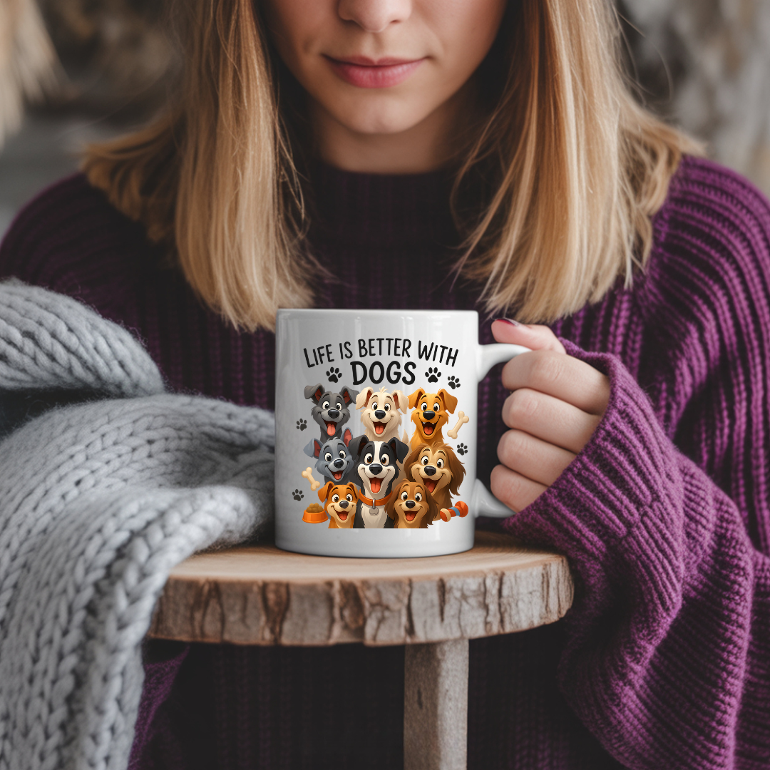 Tasse "La vie est plus belle avec un chien" | Cadeau Amoureux des Chiens