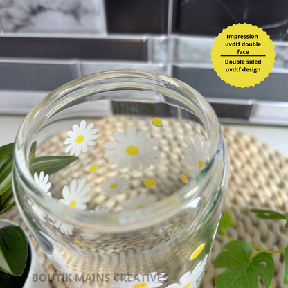 Daisy Flower Iced Coffee Glass, Floral Mug, Daisy Lover Gift