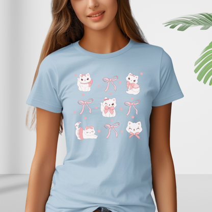 Pink Cats & Bows Graphic T-Shirt – Coquette Aesthetic