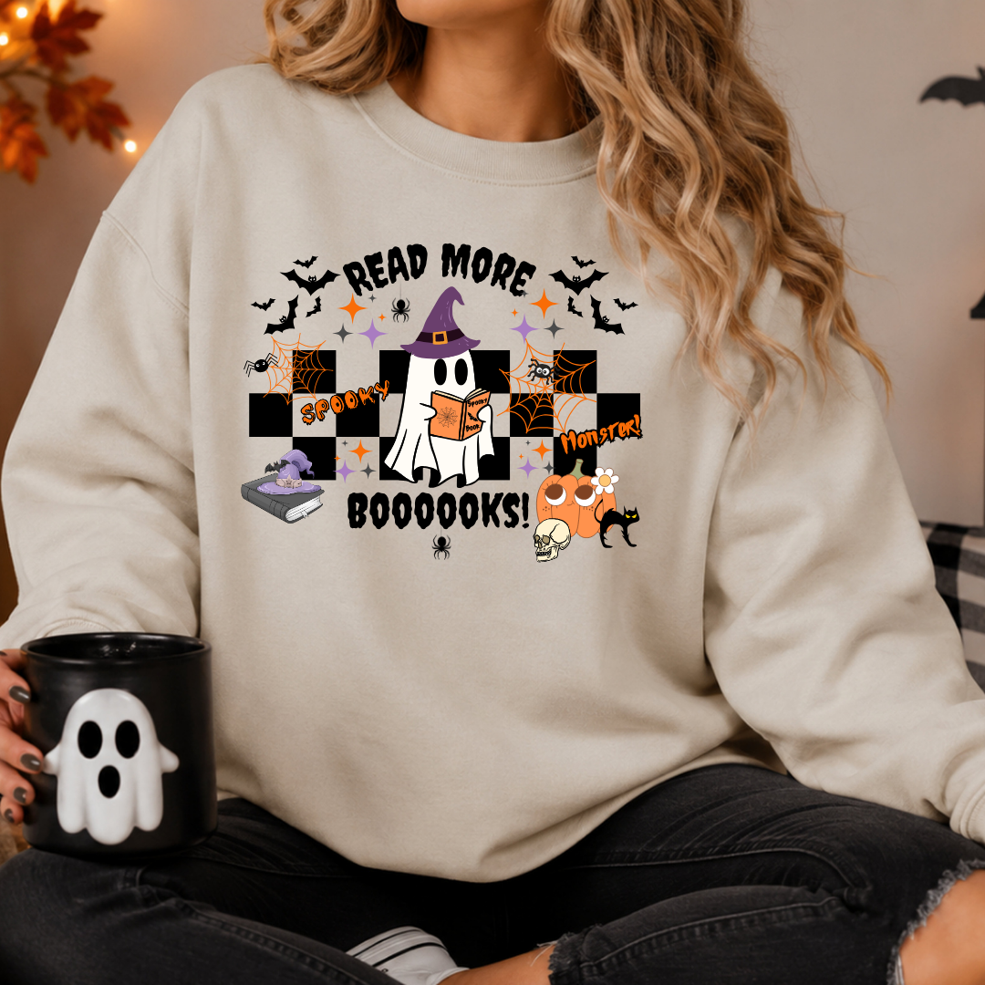Sweatshirt Fantôme de Lecture Rétro | Chandail Halloween Bookish