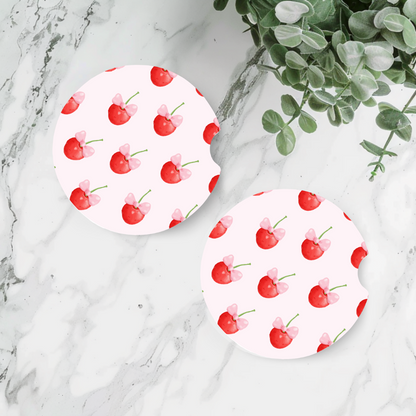 Carcoasters en néoprène , sublimés avec design de cerises coquettes.