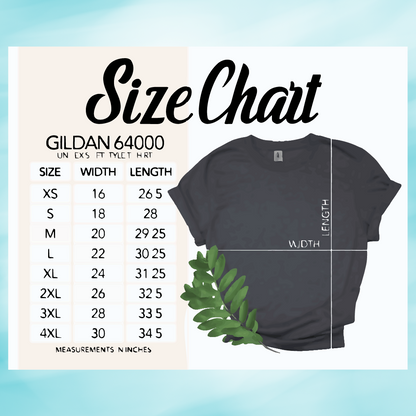 Fiche explicative des grandeurs T-shirt Gildan 64000