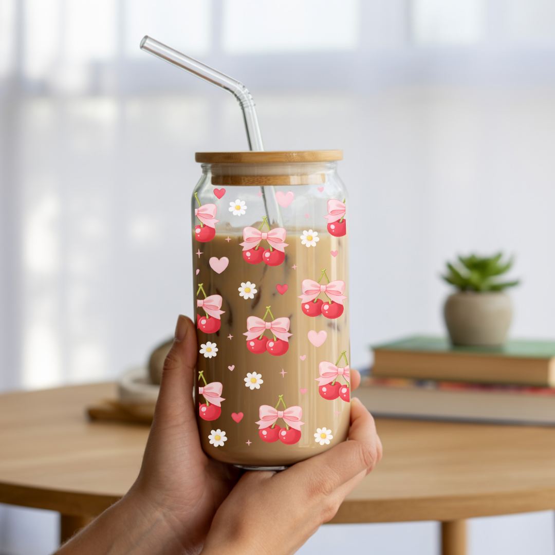 Verre à café glacé "Cerises Coquettes" 16 oz