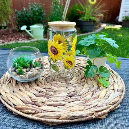 Verre à café glacé fleurs de Tournesols, Cadeau pour amoureux des fleurs, Libby glass
