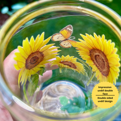 Verre à café glacé fleurs de Tournesols, Cadeau pour amoureux des fleurs, Libby glass