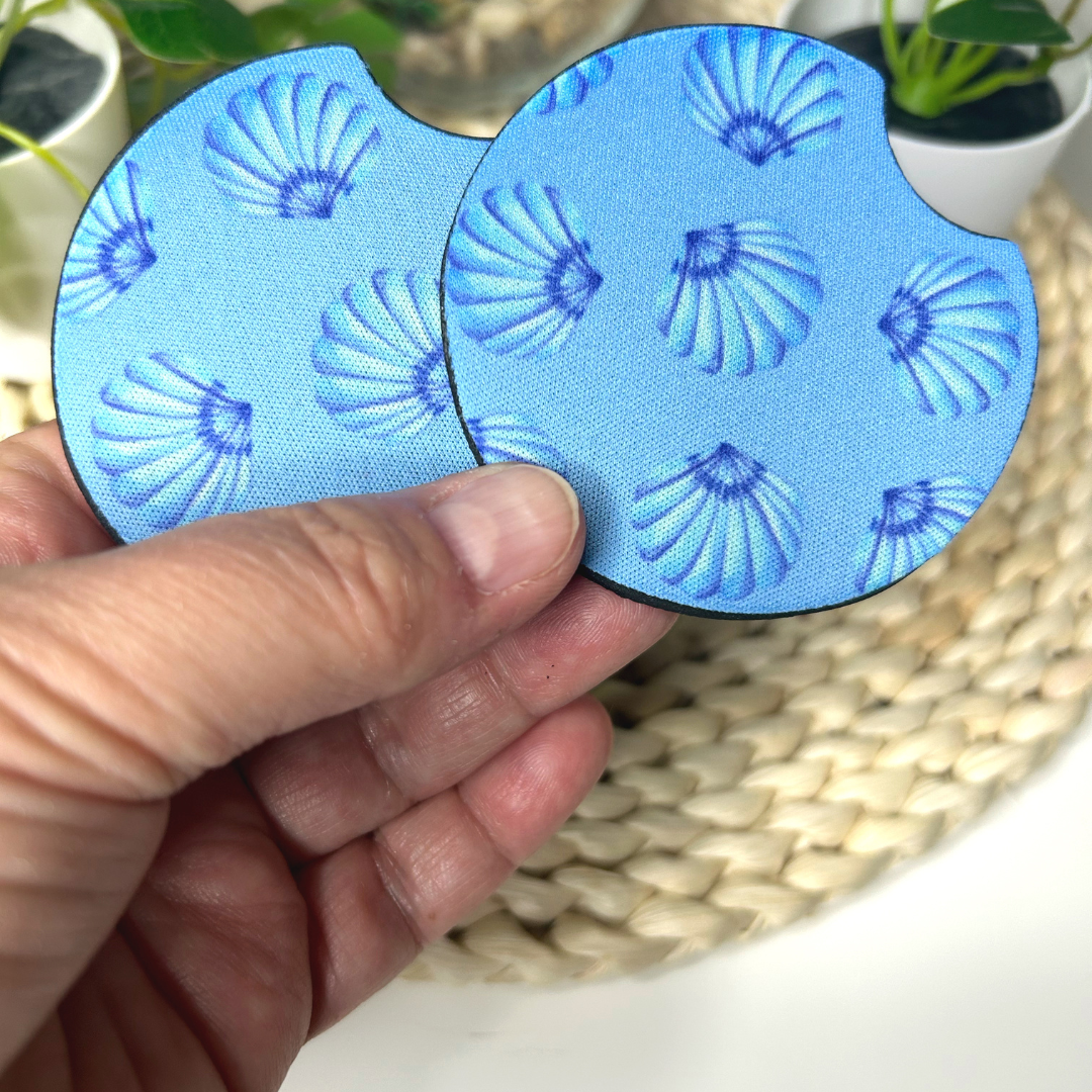 Duo de sous-verres pour voiture motif coquillages bleus 
