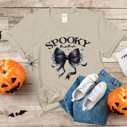 T-shirt Spooky Mama Halloween avec boucle coquette noire