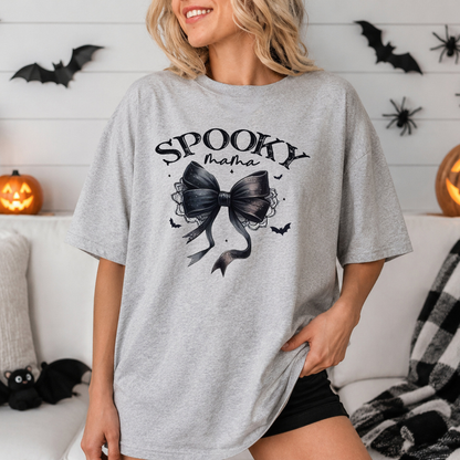 T-shirt Spooky Mama Halloween avec boucle coquette noire