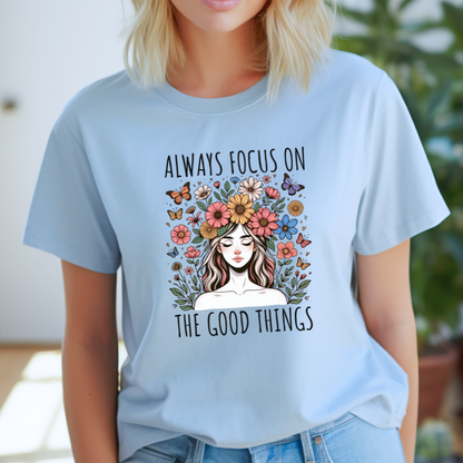 Floral boho style good vibes t-shirt