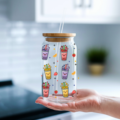 Gros plan sur l'impression en relief montrant les perles de tapioca et les couleurs vibrantes du design.