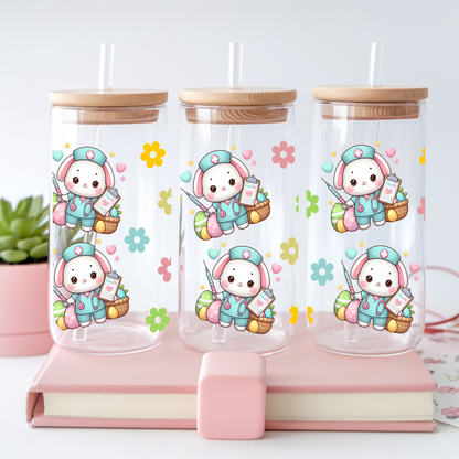 Verre à Café style Libbey can 16 oz de Pâques, design de gnomes, chats et lapin infirmière de pâques