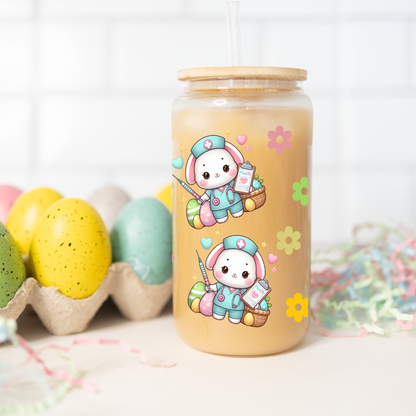 Verre à Café style Libbey can 16 oz de Pâques, design de gnomes, chats et lapin infirmière de pâques